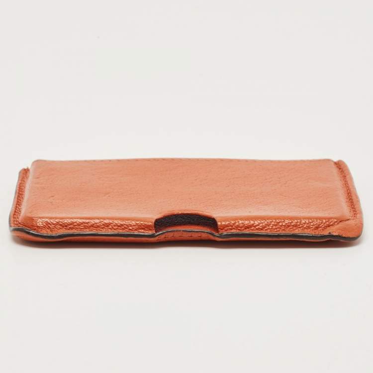 Pre Owned Hermes Orange Chere Mysore Leather Porquerolles Card Case