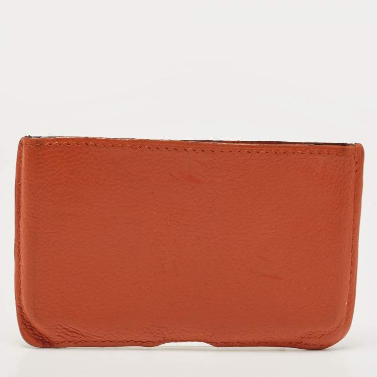 Pre Owned Hermes Orange Chere Mysore Leather Porquerolles Card Case