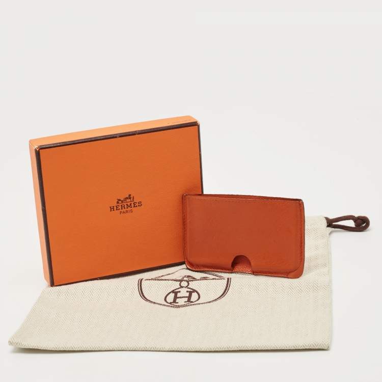Pre Owned Hermes Orange Chere Mysore Leather Porquerolles Card Case