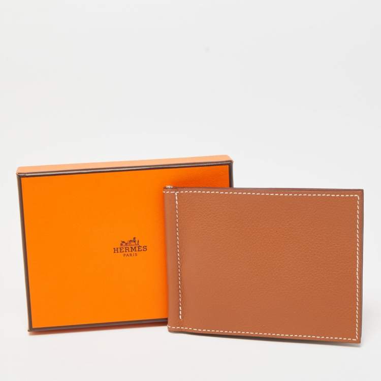 Pre Owned Hermès Gold Evercolor Leather Poker Compact Wallet