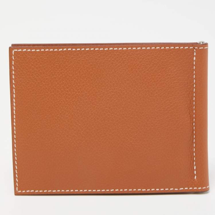 Pre Owned Hermès Gold Evercolor Leather Poker Compact Wallet