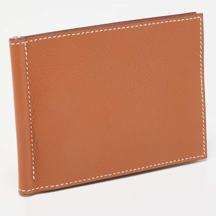 Pre Owned Hermès Gold Evercolor Leather Poker Compact Wallet