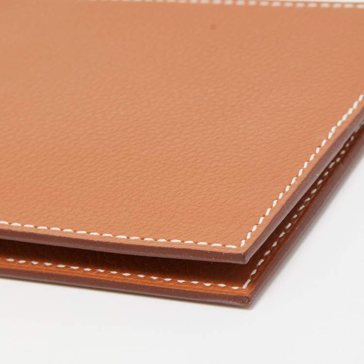 Pre Owned Hermès Gold Evercolor Leather Poker Compact Wallet