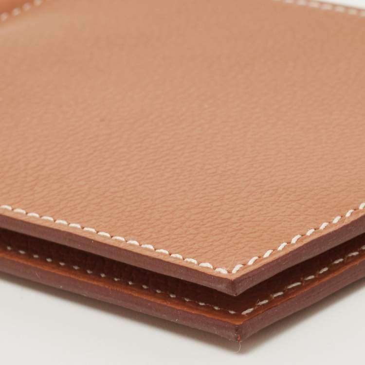 Pre Owned Hermes Gold Evercolor Leather Poker Compact Wallet