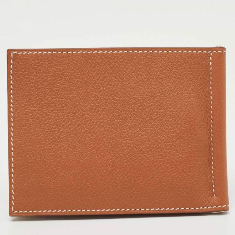 Pre Owned Hermes Gold Evercolor Leather Poker Compact Wallet