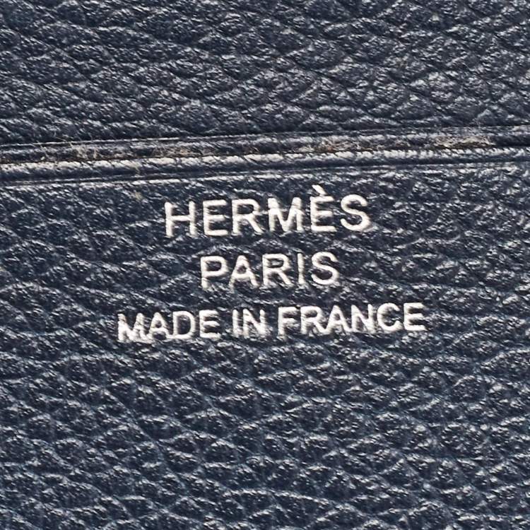 Pre Owned Hermes Blue de Malte Evercolor Leather Citizen Twill Compact Wallet