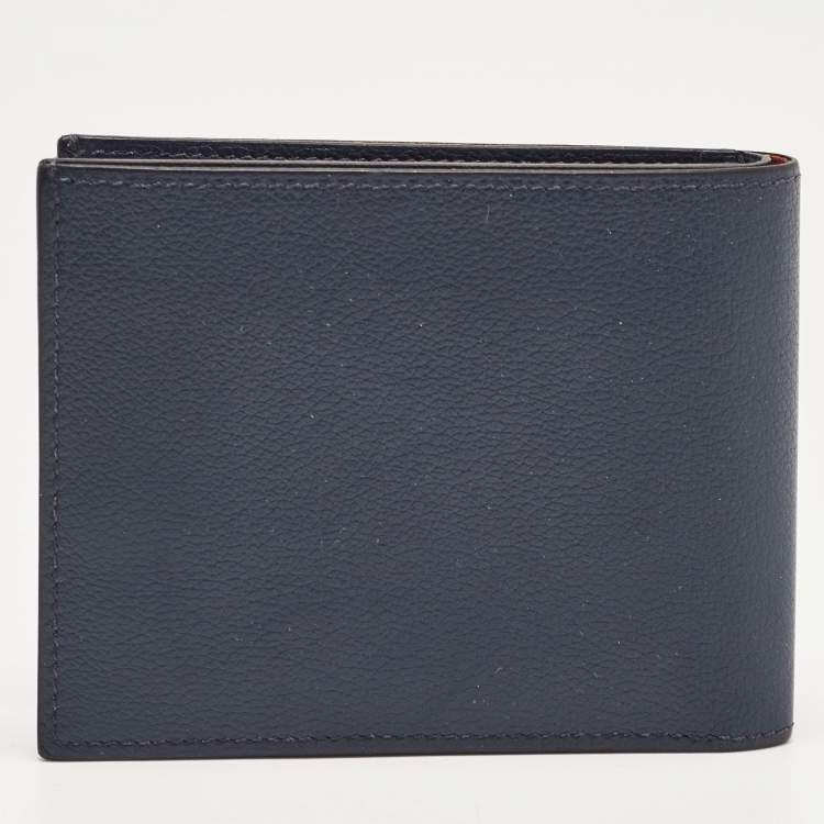 Pre Owned Hermes Blue de Malte Evercolor Leather Citizen Twill Compact Wallet