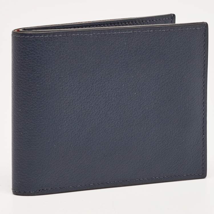 Pre Owned Hermes Blue de Malte Evercolor Leather Citizen Twill Compact Wallet