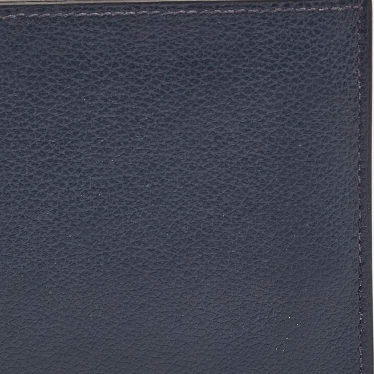 Pre Owned Hermes Blue de Malte Evercolor Leather Citizen Twill Compact Wallet