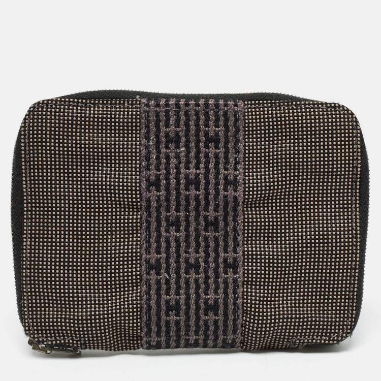 Pre Owned Hermes Grey Canvas Herline Zip Wallet 