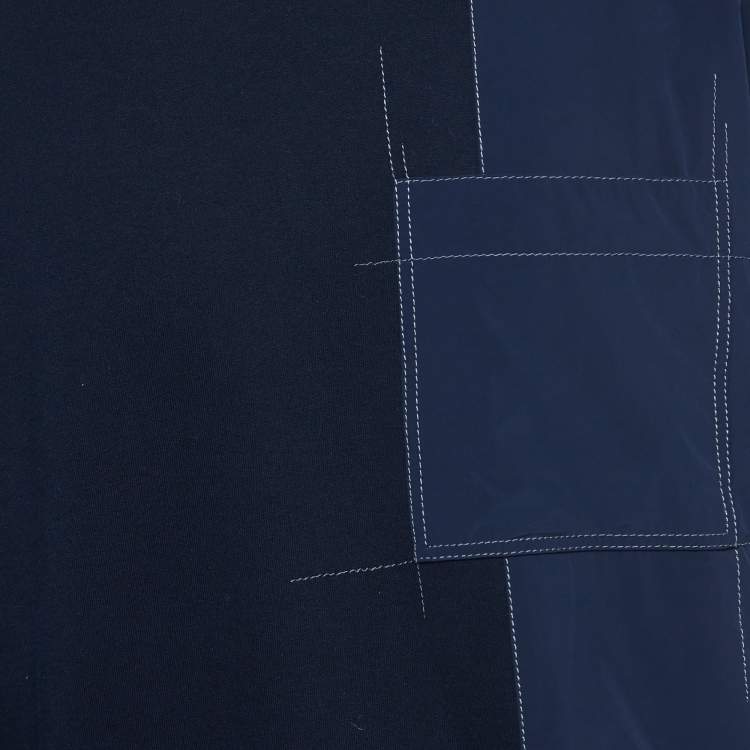 Pre Owned Hermes Navy Blue Cotton Knit Nylon Patch Detail Sweatshirt L