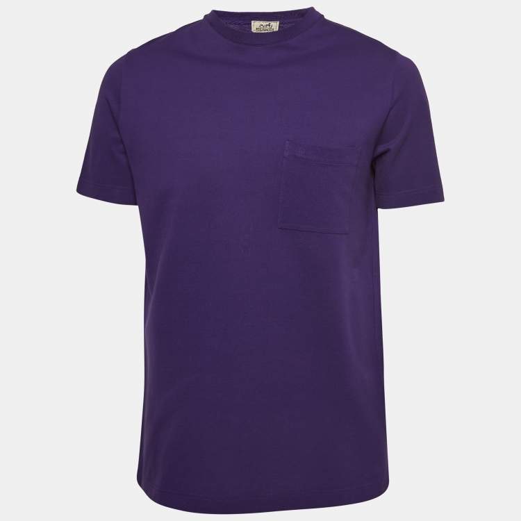 Pre Owned Hermes Purple Cotton Pique Round Neck T-Shirt M