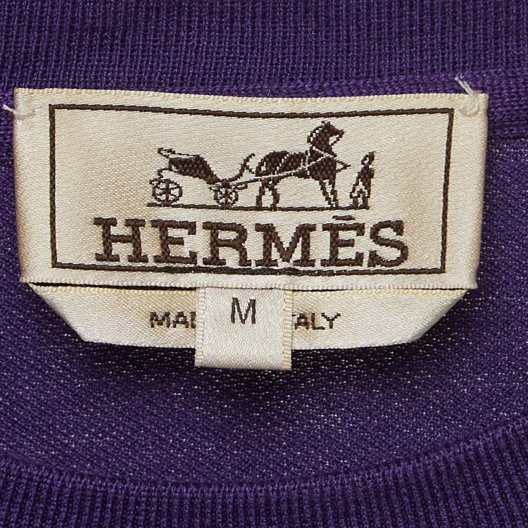 Pre Owned Hermes Purple Cotton Pique Round Neck T-Shirt M
