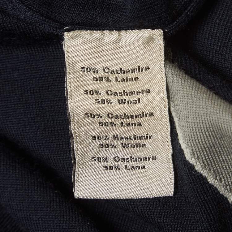 Pre Owned Hermes Navy Blue Patterned Cashmere and Wool Sweater L