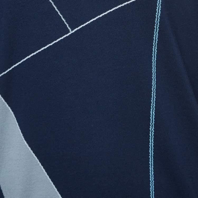 Pre Owned Hermes Navy Blue Patterned Cashmere and Wool Sweater L