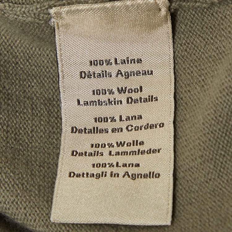 Pre Owned Hermes Grey Wool Ondes Cuir Crewneck Sweater L