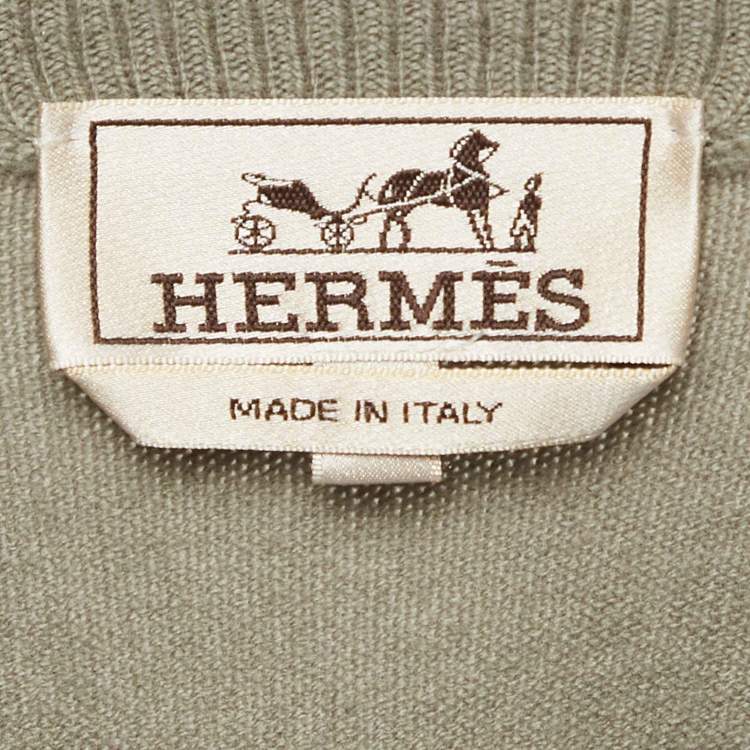 Pre Owned Hermes Grey Wool Ondes Cuir Crewneck Sweater L