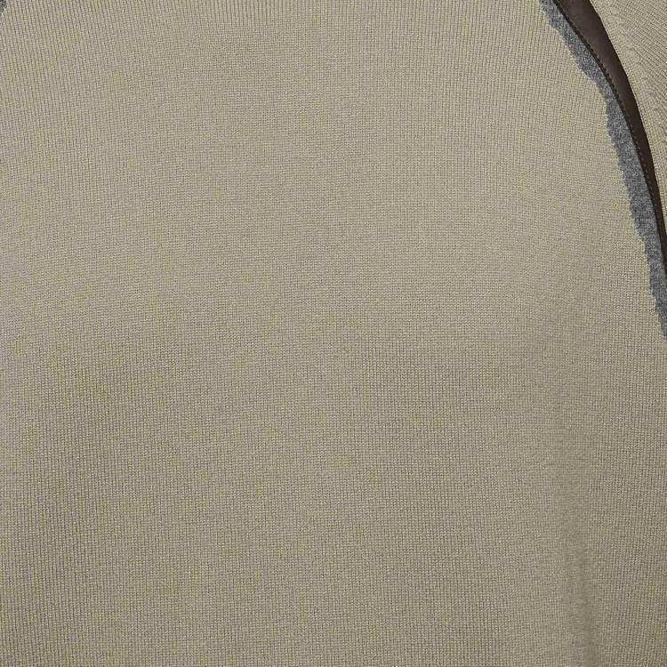 Pre Owned Hermes Grey Wool Ondes Cuir Crewneck Sweater L