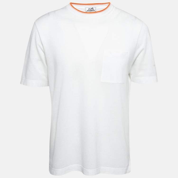 Pre Owned Hermès White Cotton Pique Crew Neck T-Shirt L