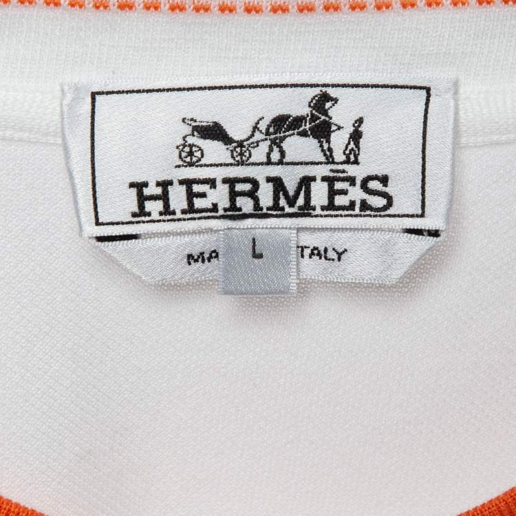 Pre Owned Hermès White Cotton Pique Crew Neck T-Shirt L