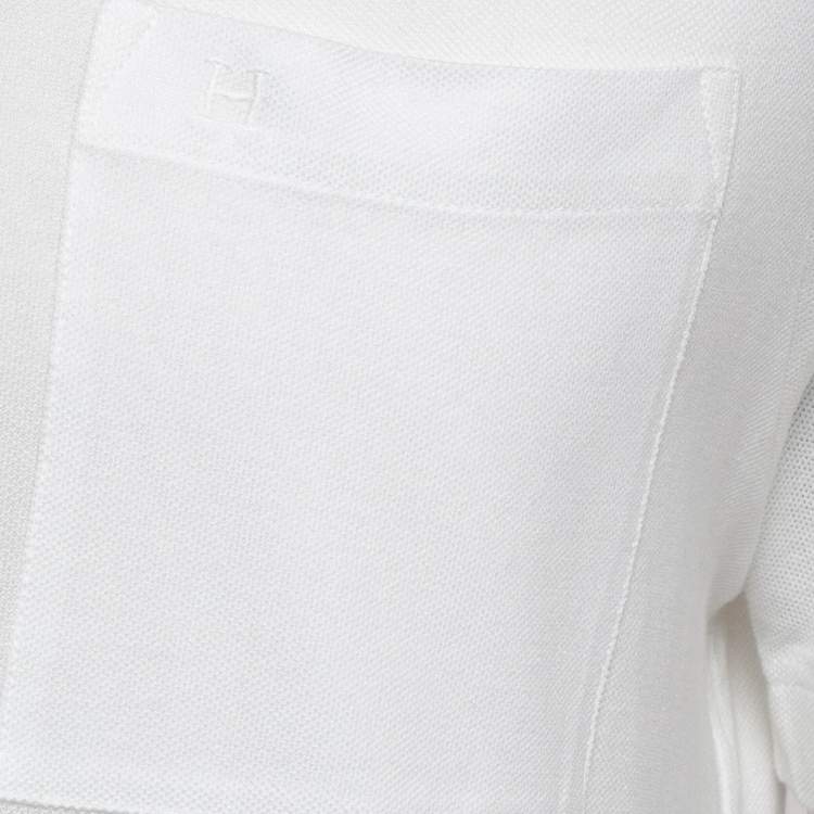 Pre Owned Hermès White Cotton Pique Crew Neck T-Shirt L