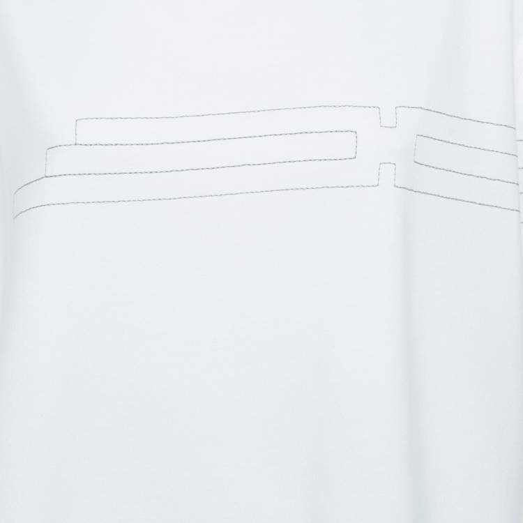Pre Owned Hermes White Embroidered Cotton Knit Crew Neck T-Shirt 3XL
