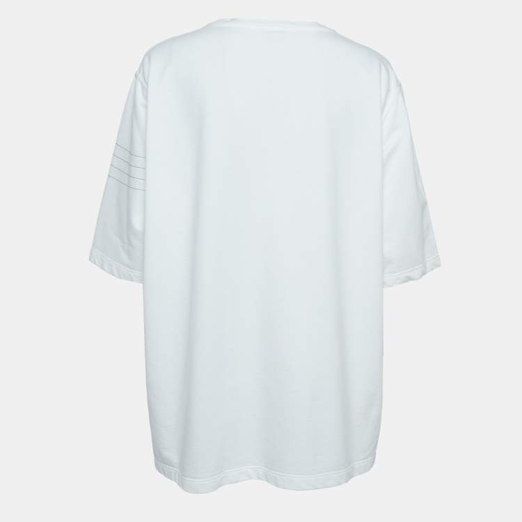 Pre Owned Hermes White Embroidered Cotton Knit Crew Neck T-Shirt 3XL