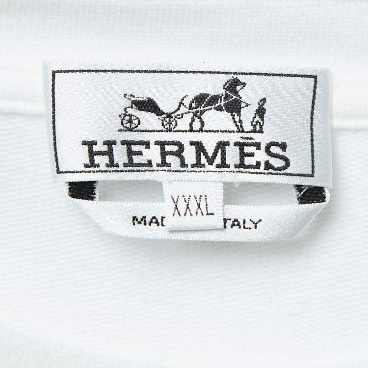 Pre Owned Hermes White Embroidered Cotton Knit Crew Neck T-Shirt 3XL