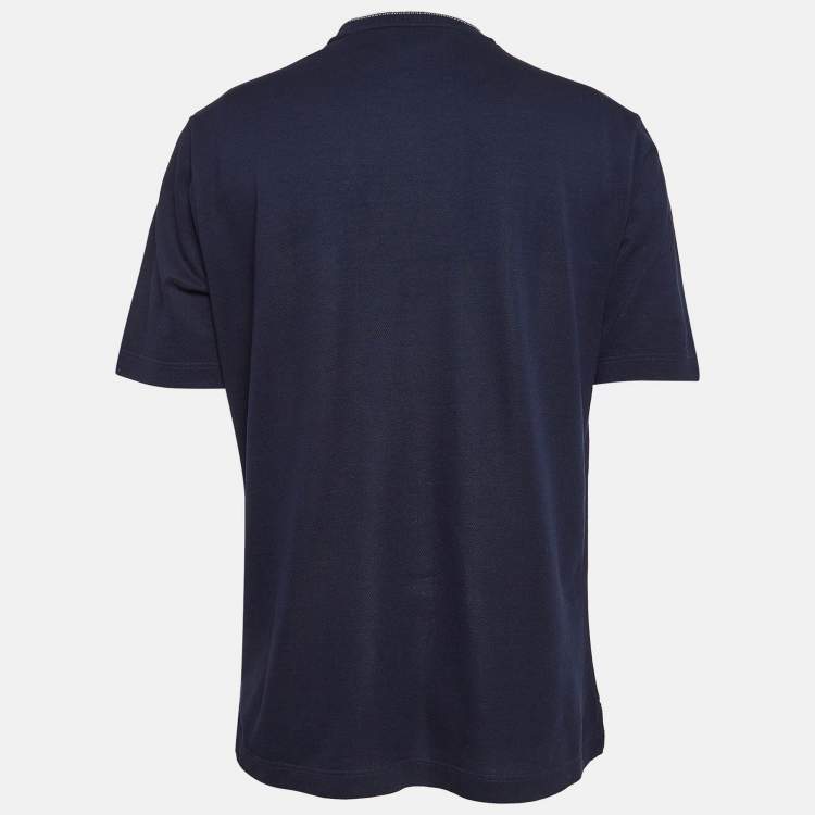 Pre Owned Hermes Navy Blue Cotton Pique Knit Half Sleeve T-Shirt M
