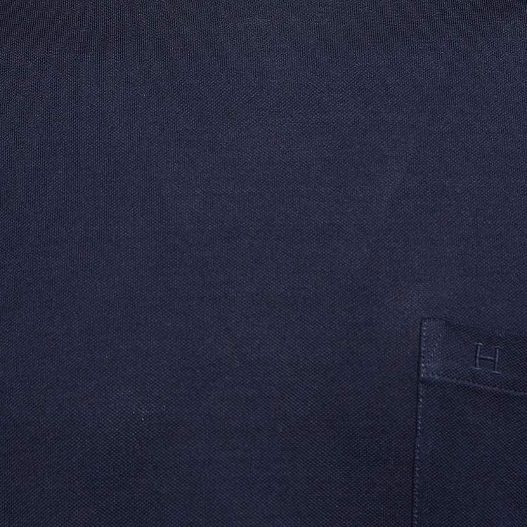 Pre Owned Hermes Navy Blue Cotton Pique Knit Half Sleeve T-Shirt M