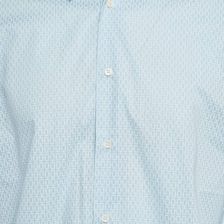 Pre Owned Hermes Blue Printed Cotton Long Sleeve Shirt L