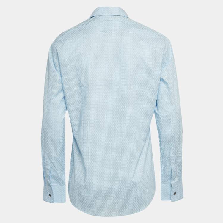 Pre Owned Hermes Blue Printed Cotton Long Sleeve Shirt L