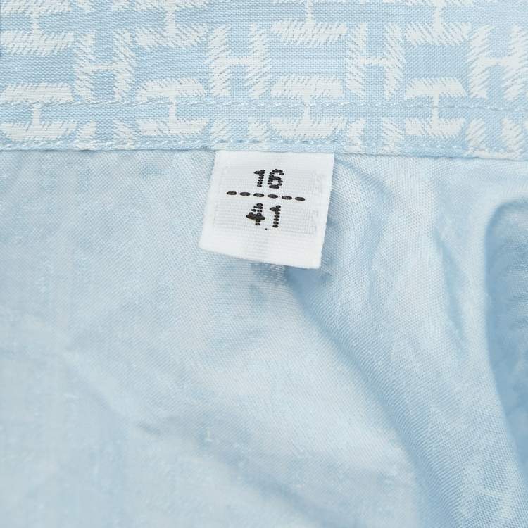 Pre Owned Hermes Blue Printed Cotton Long Sleeve Shirt L