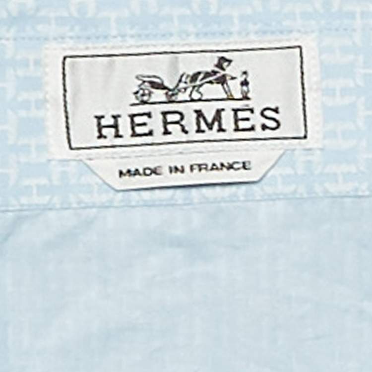 Pre Owned Hermes Blue Printed Cotton Long Sleeve Shirt L