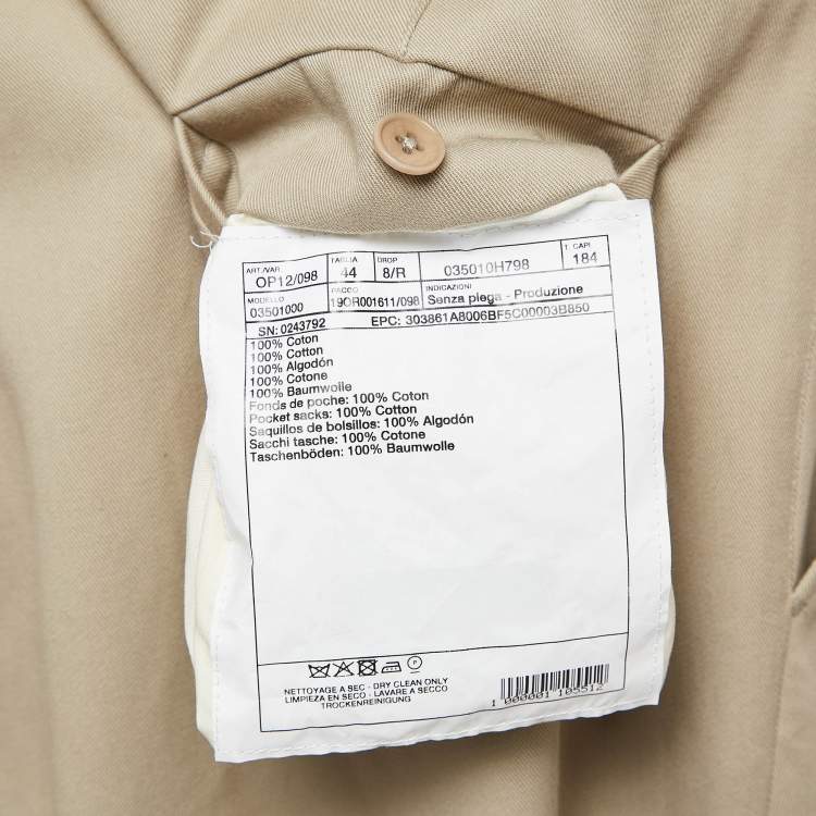Pre Owned Hermes Beige Cotton Deperlant Decoupe Drill de Trousers L