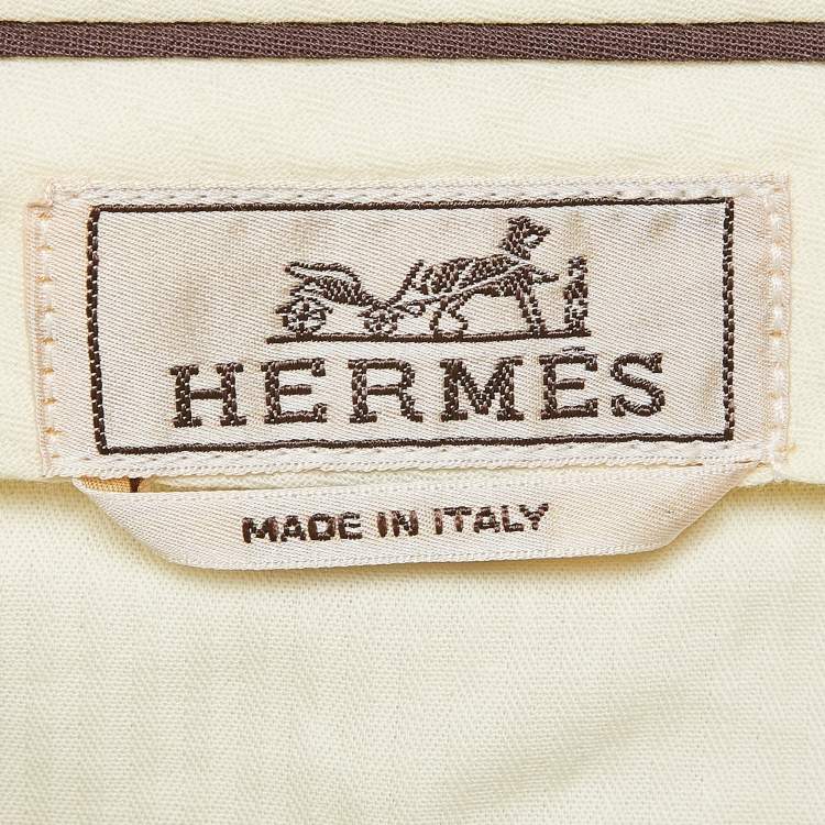 Pre Owned Hermes Beige Cotton Deperlant Decoupe Drill de Trousers L