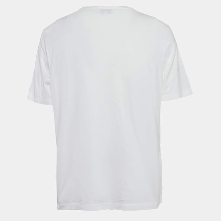 Pre Owned Hermes White  Embroidered Cotton Crew Neck T-Shirt L