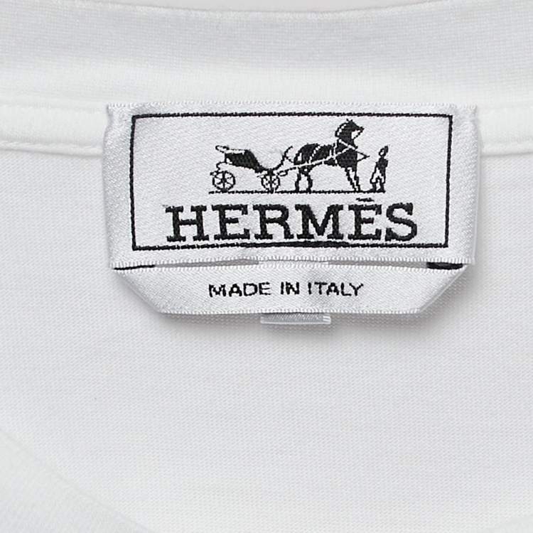 Pre Owned Hermes White  Embroidered Cotton Crew Neck T-Shirt L
