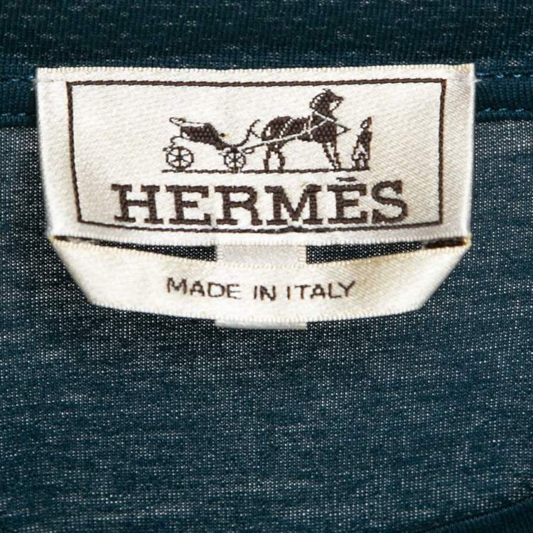 Pre Owned Hermes Blue Horseshoe Print Jersey Crew Neck T-Shirt XS