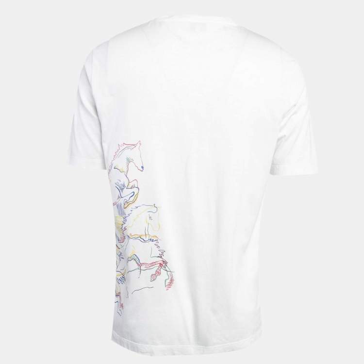 Pre Owned Hermes White Cavalcade Print Cotton Crew Neck T-Shirt M