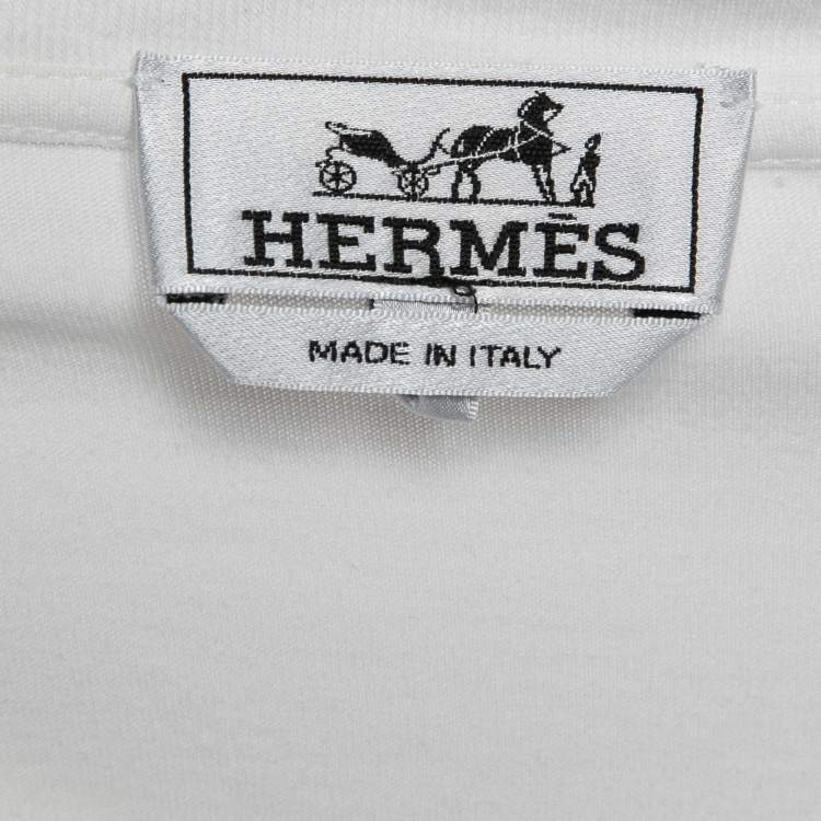 Pre Owned Hermes White Cavalcade Print Cotton Crew Neck T-Shirt M