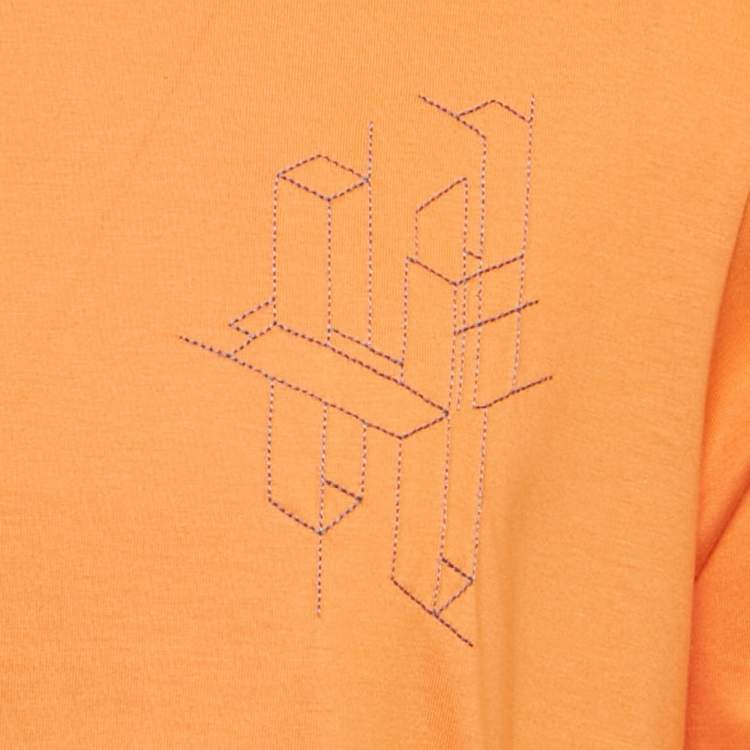 Pre Owned Hermes Orange 3D H Embroidered Jersey Crew Neck T-Shirt L