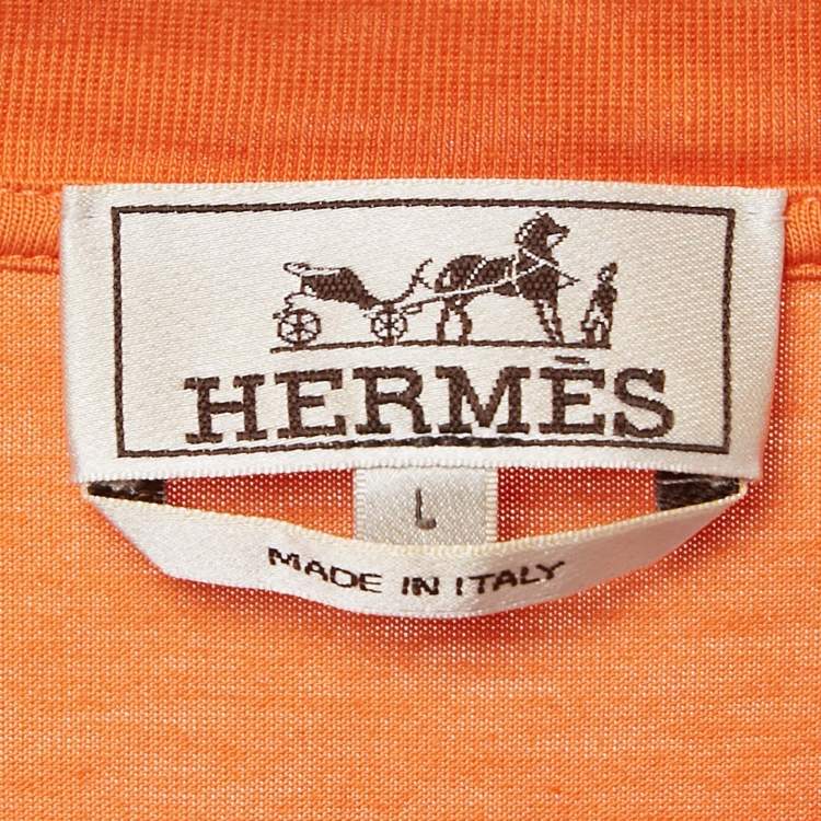 Pre Owned Hermes Orange 3D H Embroidered Jersey Crew Neck T-Shirt L