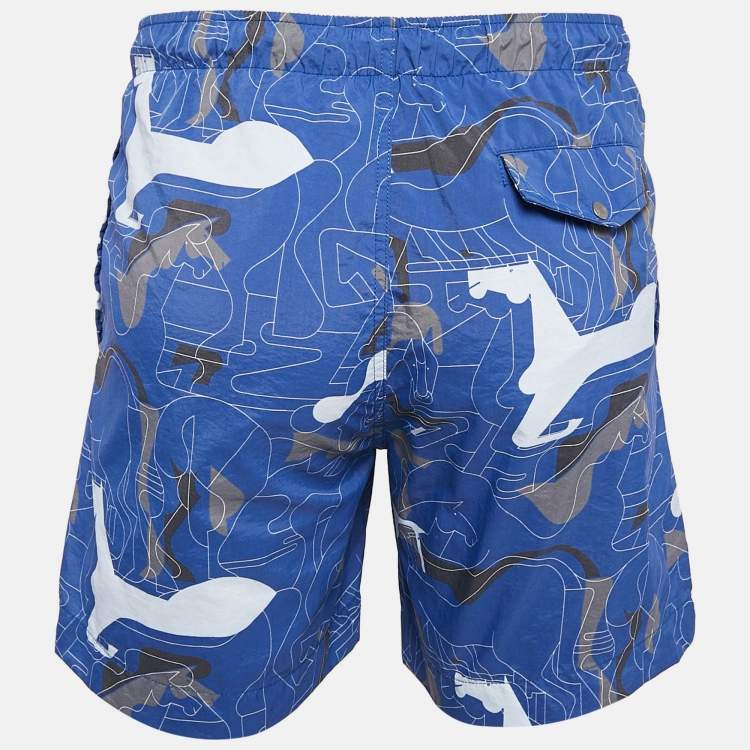 Pre Owned Hermes Blue Printed Nylon Swim Shorts XS