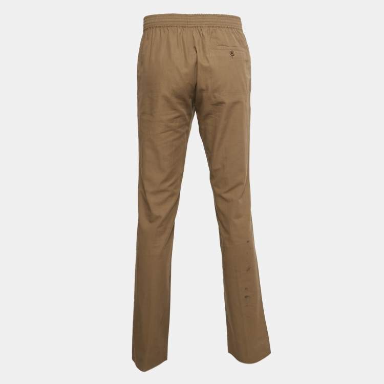 Pre Owned Hermes Brown Cotton Drawstring Straight Leg Pants M