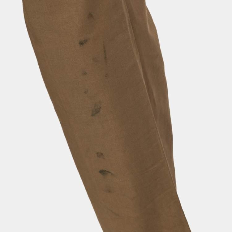 Pre Owned Hermes Brown Cotton Drawstring Straight Leg Pants M