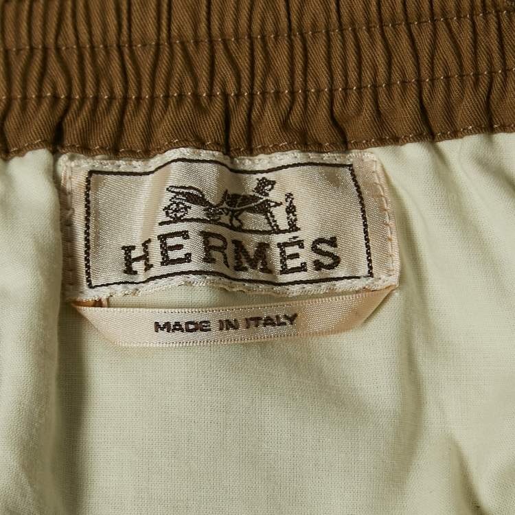Pre Owned Hermes Brown Cotton Drawstring Straight Leg Pants M