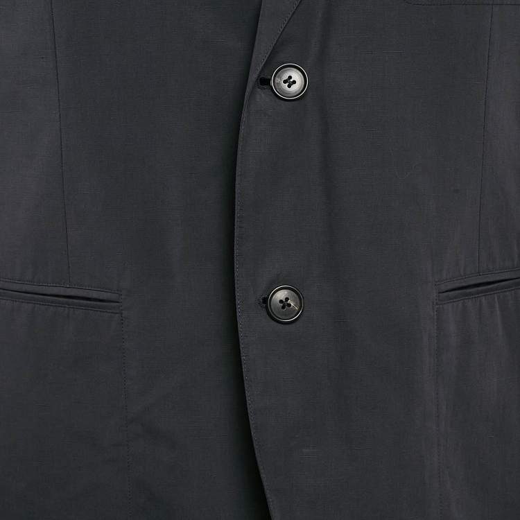 Pre Owned Hermes Dark Blue Cotton Blend Single Breasted Blazer XL
