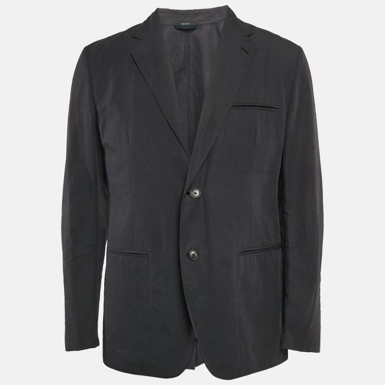 Pre Owned Hermes Dark Blue Cotton Blend Single Breasted Blazer XL