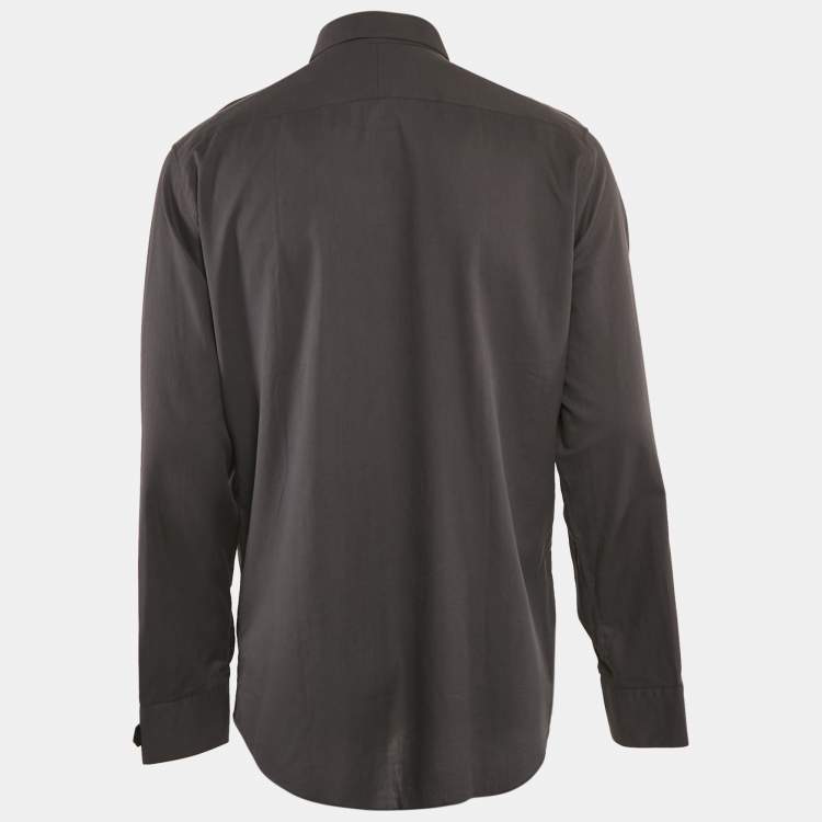 Pre Owned Hermes Grey Cotton Button Front Shirt XXL 